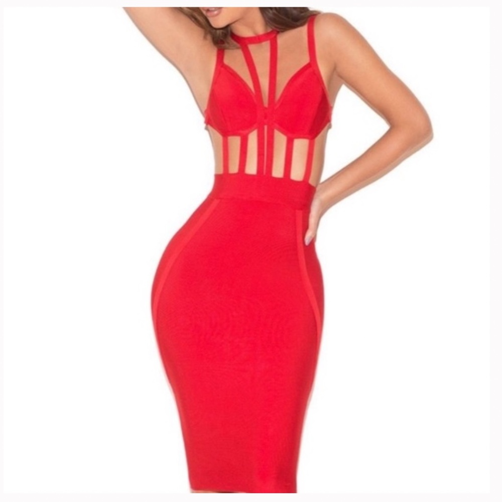 House of CB Red Strappy Midi Dress